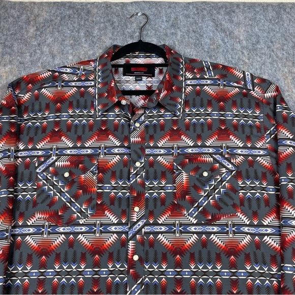 Rock & Roll Denim Southwestern Print Long Sleeve Snap Stretch Western Shirt  2XL - Picture 9 of 16